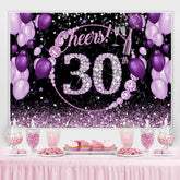 Lofaris Purple And Glitter Cheers To 30Th Birthday Backdrop